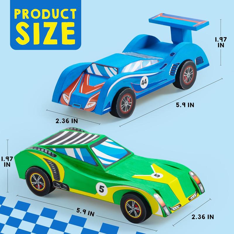 Kits 4 DIY Wooden Race Cars-Build & Paint Your Own Wood Craft Kit, 4 Race Cars Toy, Easy to Assemble Arts Crafts Kit