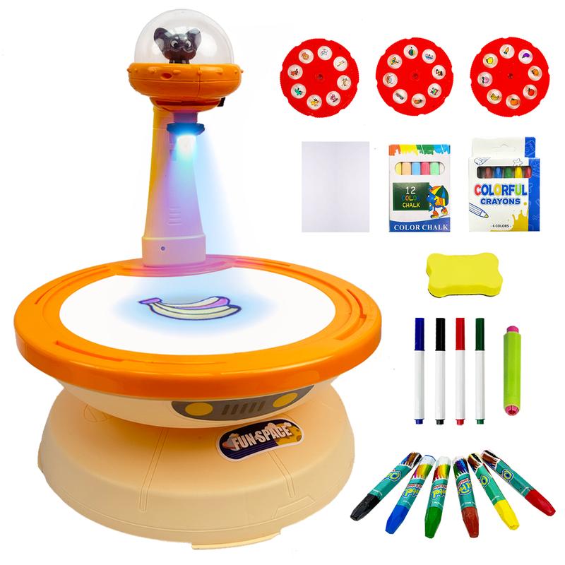 Projector Table for Kids 3 4 5 6 7- Arts & Crafts Preschool Drawing Projector Doodle Yellow Board Includes 24 Stencils