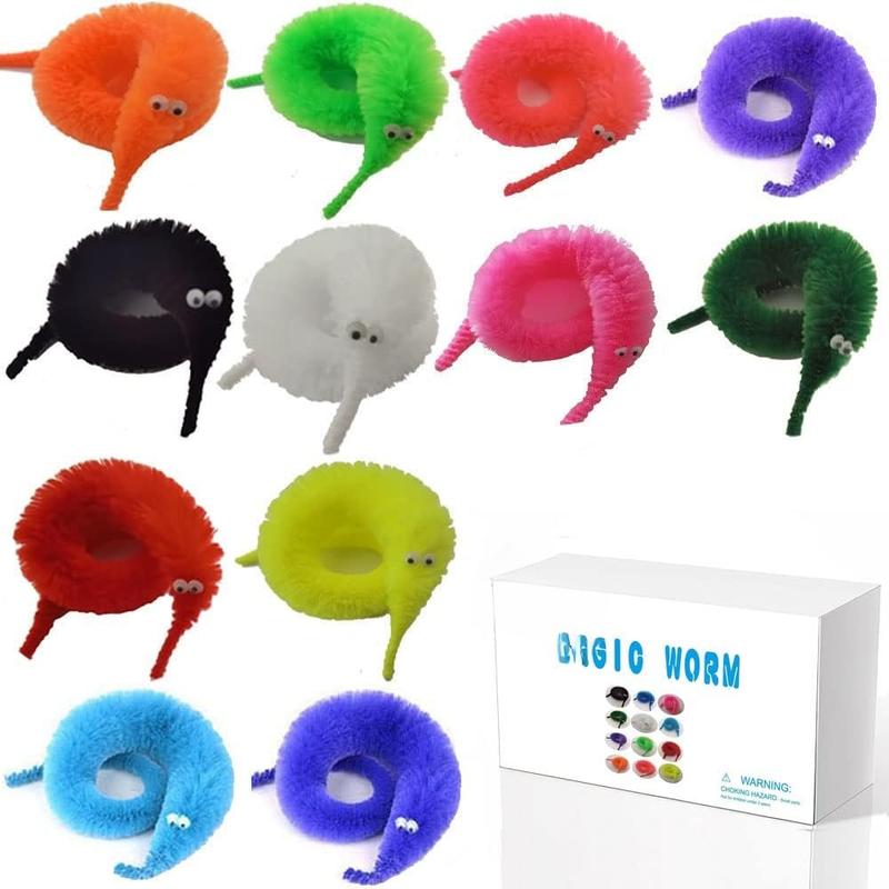 60 count Magic Twisty Worm Wiggly Fuzzy Worms on a String Toys for Party Supplies,12 Colors