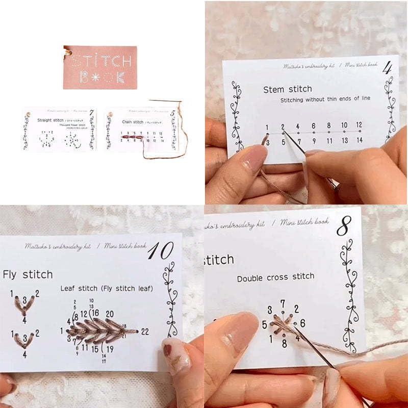 Creative Mini Sewing Book, 1 Set Creative Mini Sewing Card Set, DIY Mini Sewing Book & Material Pack, Embroidery Stitches Book, Sewing Supplies