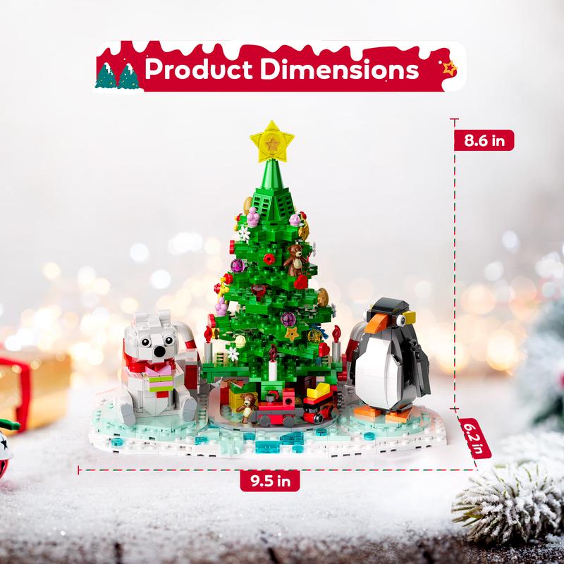 2024 Newest Christmas Tree Building Blocks Set with Penguin, Polar Bear and Little Train, LED Lighting Included, Perfect Halloween Toys and Gifts for Fans and Kids (802 pcs)