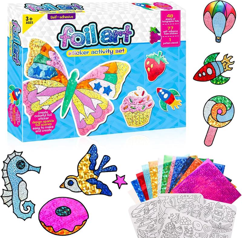 Foil Art Kit for Kids – No-Mess Craft Activity with Foam Stickers, DIY Creative Fun, Perfect Birthday & Christmas Gift, Travel Toys for Boys & Girls