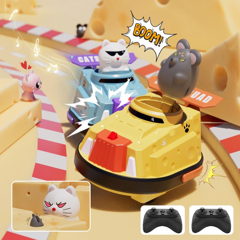 Remote Control Cheese Bumper Car, 2 Counts set Rechargeable RC Race Car Toy, Creative Cat and Rat War, Christmas Birthday Gifts Toys for Boys Girls