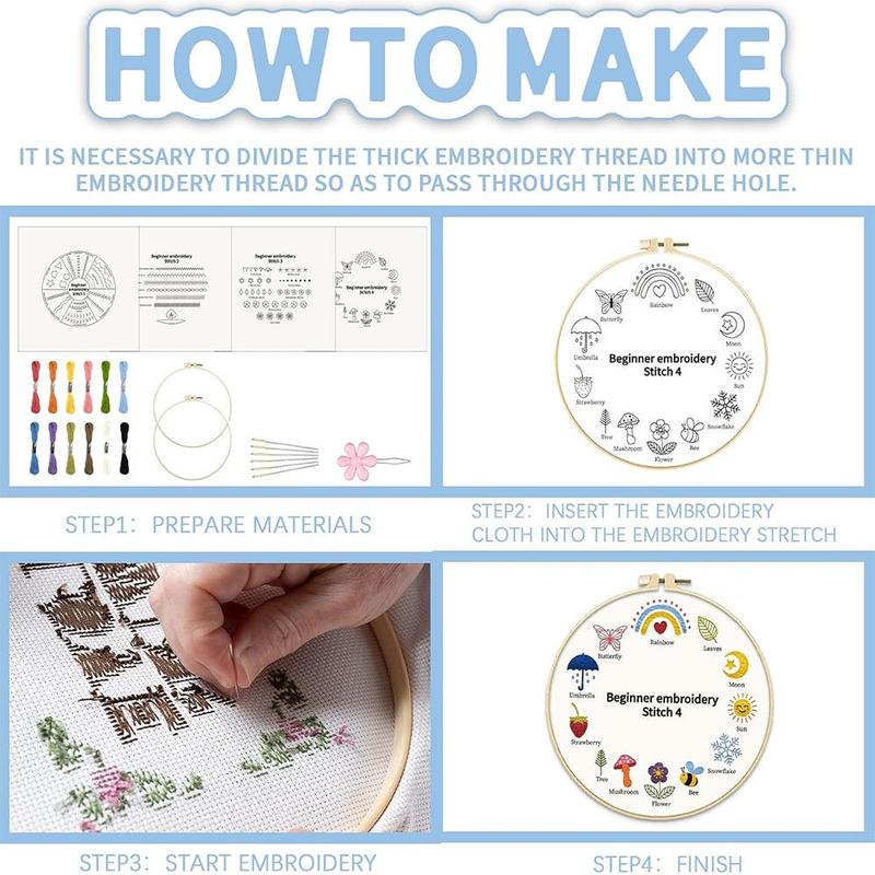 Embroidery Kit for Beginner, 1 Set DIY Embroidery Initiation Kit, Embroidery Suture Practice Kit for Adults, Gifts for Girlfriend, Summer for Gift