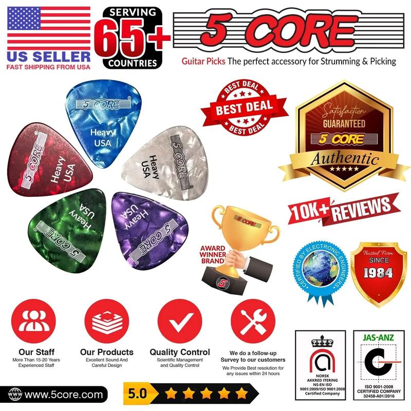 5Core Guitar Picks 0.96Mm Celluloid Heavy Gauge Pick - Acoustic Electric Bass Guitars RED