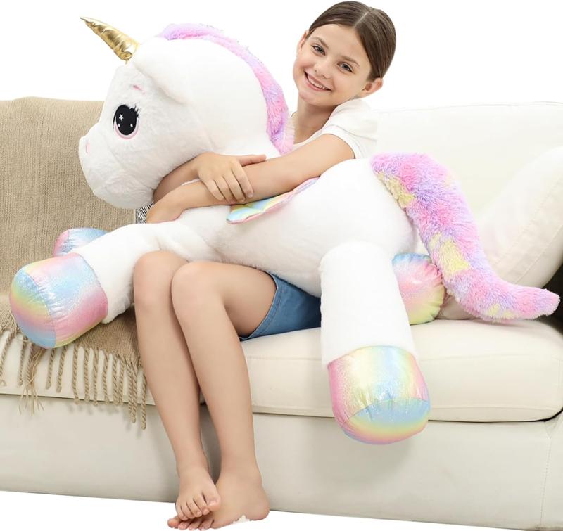 44 Inch Giant Unicorn Stuffed Animal Pillow, Cute Soft Big Unicorn with Rainbow Wings Large Plush Toy, Gifts for Girlfriend Girls Boys Kids Birthday Valentines Christmas