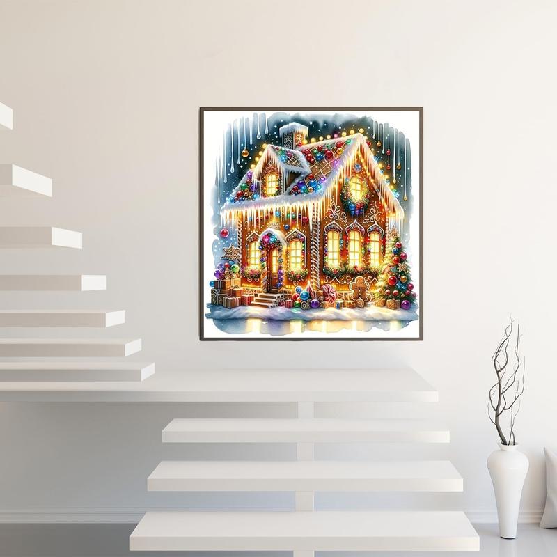 5D Winter Christmas Diamond Painting Kits for Adults Beginners,Winter Christmas Colorful House Diamond Art Kit,DIY Full Round Drill Diamond Dot Gem Art Kits for Adults,Home Wall Decor 13.78x13.78 Inch