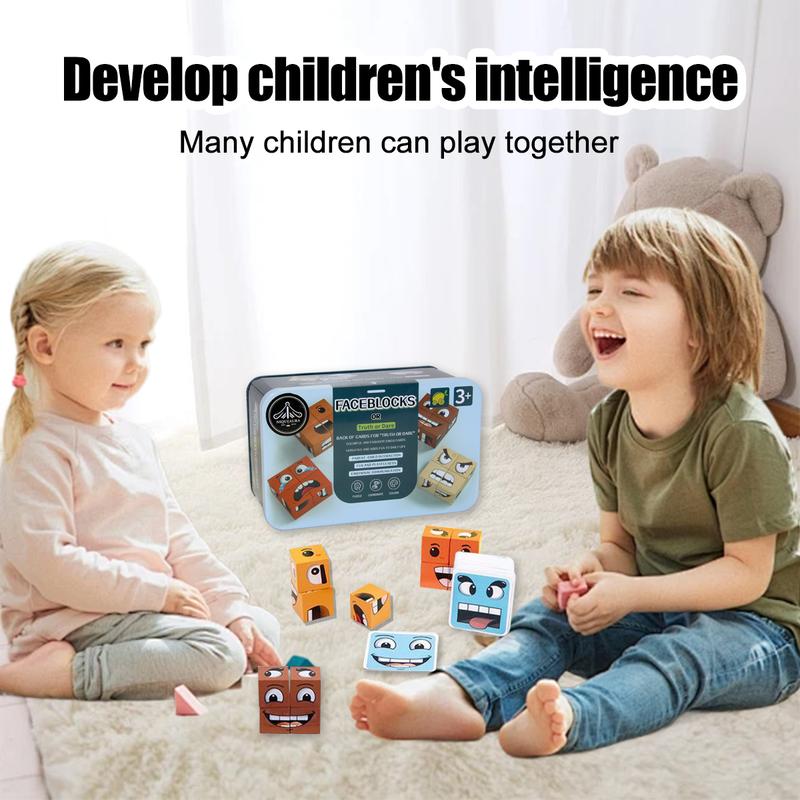 [Fast Delivery]ToyJoyGC Wooden Face Changing Game Cube Volume Wooden Expression Puzzle Toy Montessori Educational Children Party Game