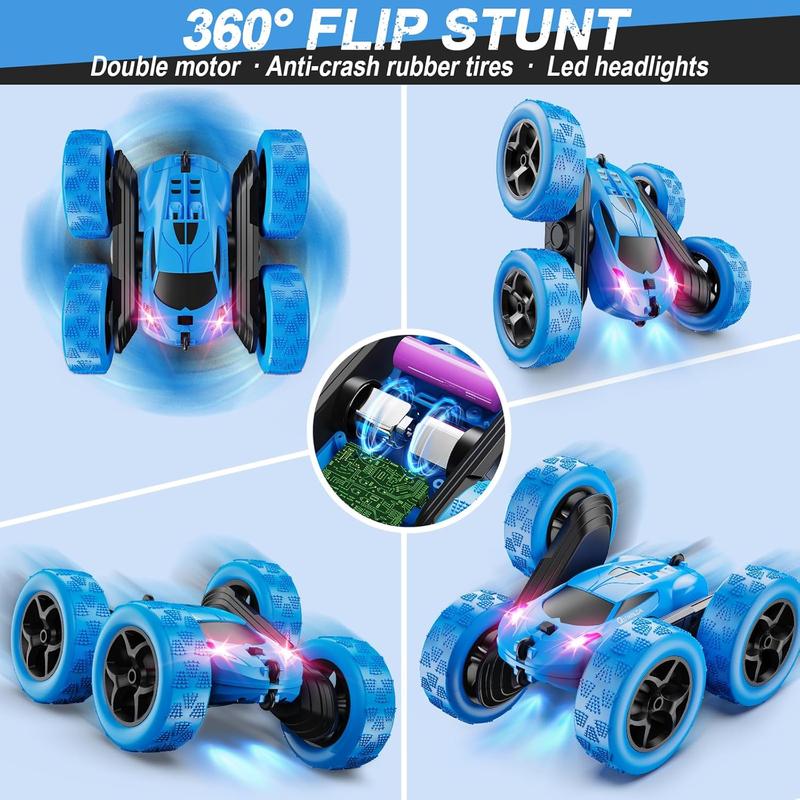 Remote Control Car, RC Cars Toys for Kids Ages 6-12, 4WD Stunt Car with LED Lights & 360° Flips, 2.4GHz, Upgraded USB-C Modular Batteries, 8-10 Year Old Boys 1-Blue