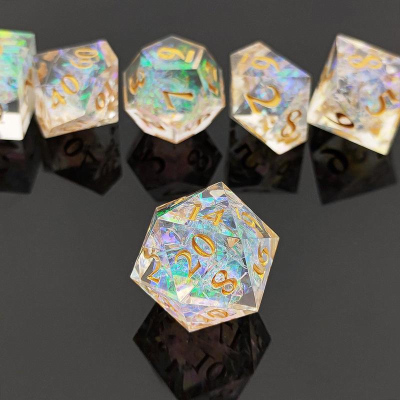 Polyhedral Dice Set, 7 Counts set Colorful Resin Dice, Polyhedral Dice for D&D Fantasy Games, Ideal Gift for Game Players