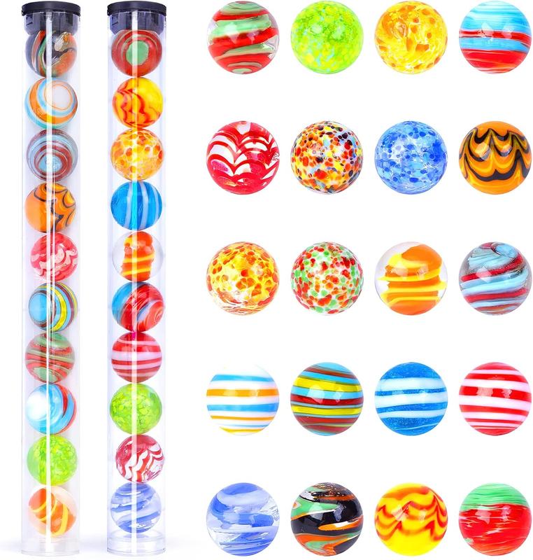 20 count Handmade Glass Marbles, Colorful Round Marbles 16mm 0.6inch Unique Marlbes for Kids Marble Game Decoration Gift