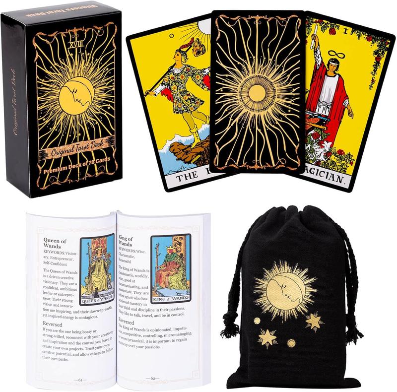 Original Tarot Cards Deck with Guidebook & Linen Bag - Smith Classic Artwork, Traditional Standard Decks, Durable Set for Beginners to Advanced