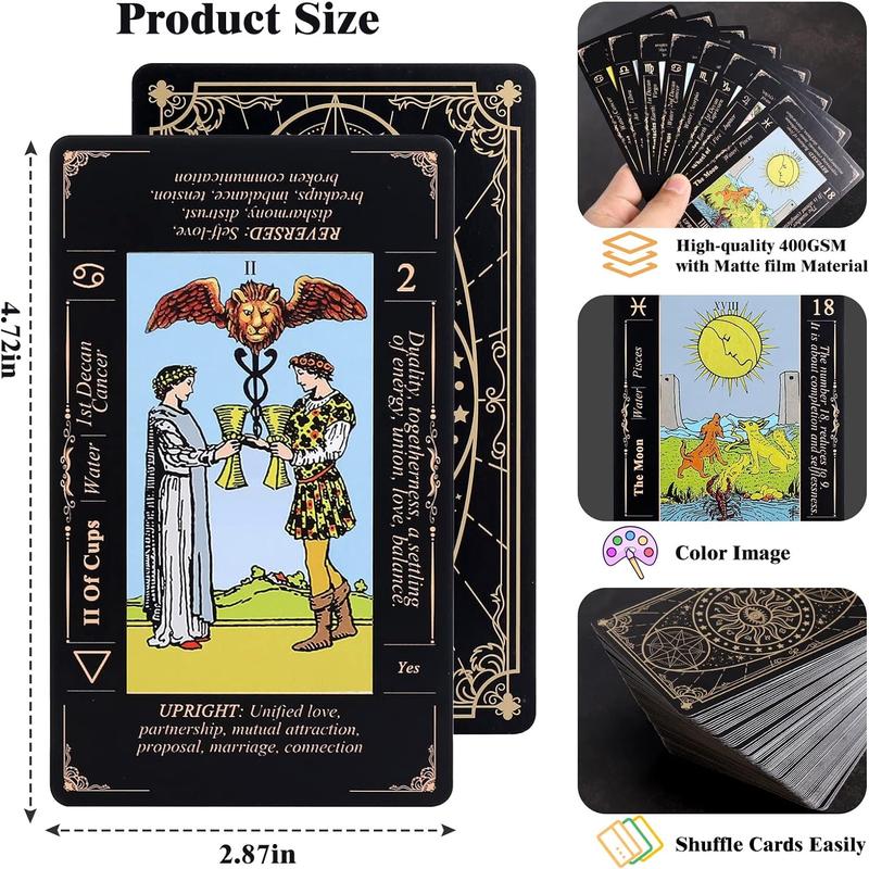 Tarot Cards with Guide Book & Linen Carry Bag, 78 Classic Tarot Cards Deck for Beginners Durable Tarot Card