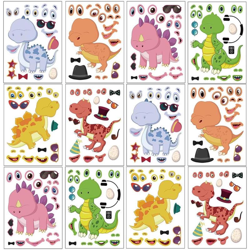 24 Sheets 8.27''×5.9'' Make Your Own Dinosaur Stickers for Kids, DIY a Face Stickers for Kids Party Favors Activities