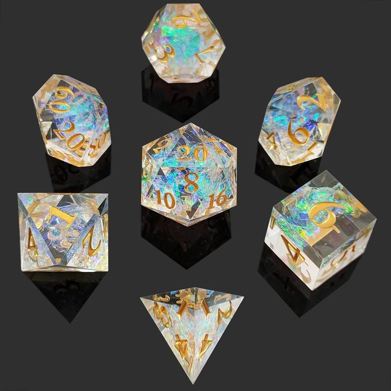 Polyhedral Dice Set, 7 Counts set Colorful Resin Dice, Polyhedral Dice for D&D Fantasy Games, Ideal Gift for Game Players