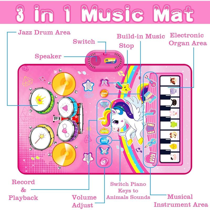 Toys for 1 Year Old Girl Gifts: Baby Music Mat Toddler Toys Age 1-2 - 3 in 1 Piano Drum Animal Touch Unicorn Toys - Infant Musical Toy 12-18 Months Babies Birthday Gifts for 1 2 3 Year Old Boys Girls