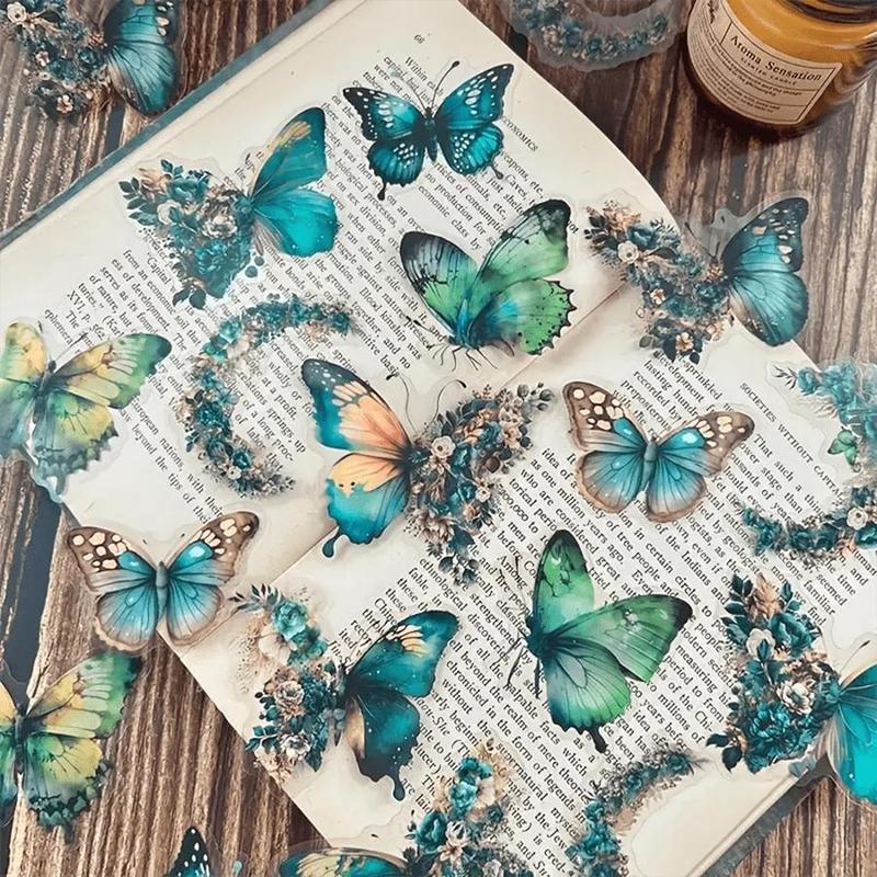 Vintage Butterfly & Floral Sticker, 30pcs pack Scrapbooking & Journal Making Material Paper Stickers, Diy Decorative Sticker for Stationery & Album & Journal