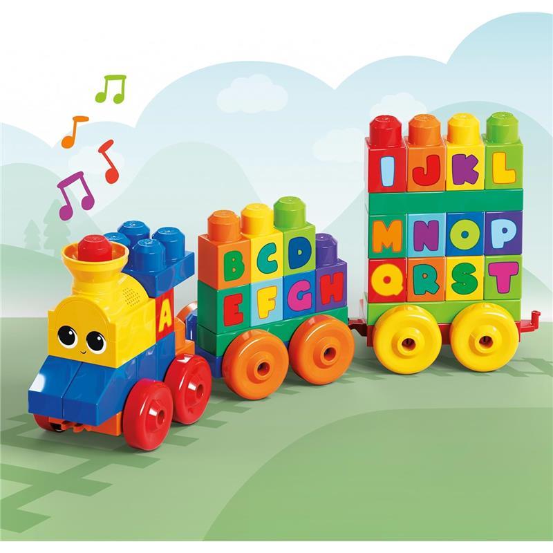 MEGA BLOKS First Builders Toddler Building Blocks Toy Set, ABC Musical Train with 50 Pieces, Music and Sounds, Ages 1+ Years