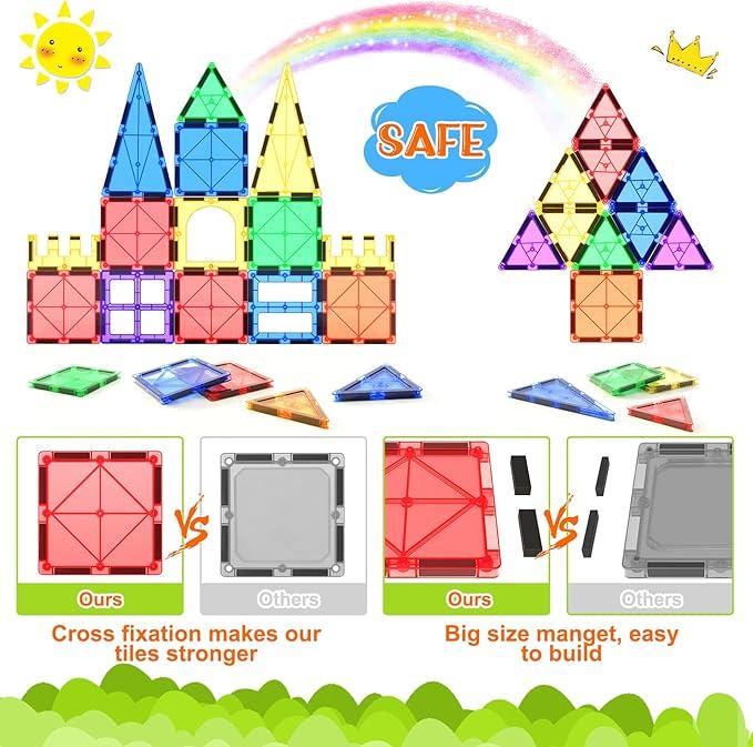 103 PCS Magnetic Building Tiles, Magnetic Tiles Kids Toys for Toddler Magnetic Blocks Building Toys Preschool Learning Sensory Montessori Toys for 3+ Year Old Boys and Girls, Safe Creativity Toddler Kid Toys Magnetic Building House Building,Christmas Gift