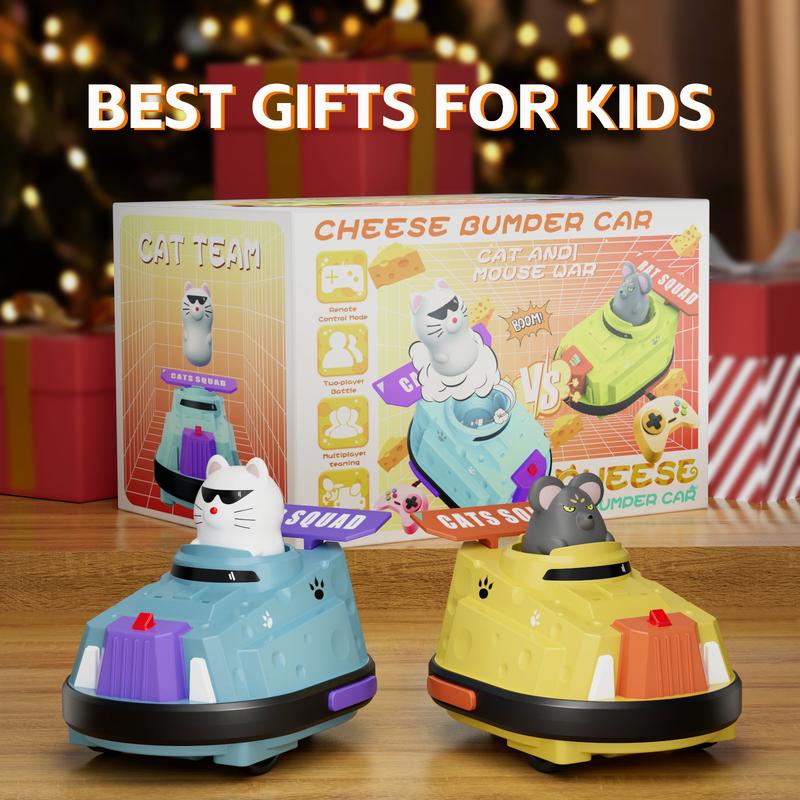 Remote Control Cheese Bumper Car, 2 Counts set Rechargeable RC Race Car Toy, Creative Cat and Rat War, Christmas Birthday Gifts Toys for Boys Girls