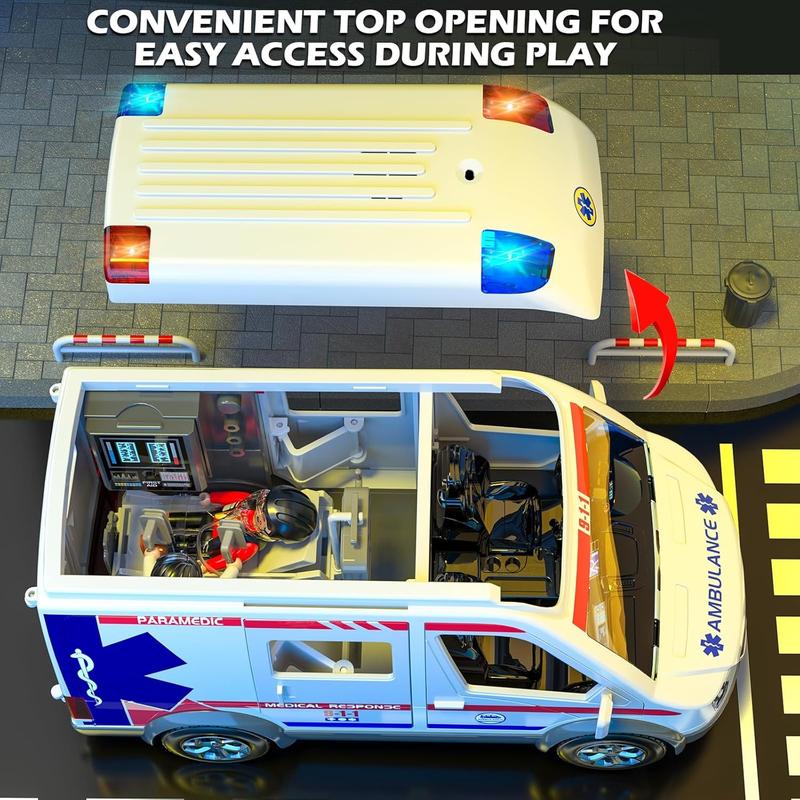 Ambulance Toy Truck f,Large Toy Cars with Lights , Sounds, Emergency Vehicle  Toys,Rescue Role Playset, Play ,Learn  Toys