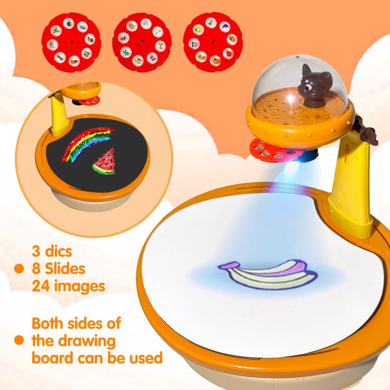 Projector Table for Kids 3 4 5 6 7- Arts & Crafts Preschool Drawing Projector Doodle Yellow Board Includes 24 Stencils