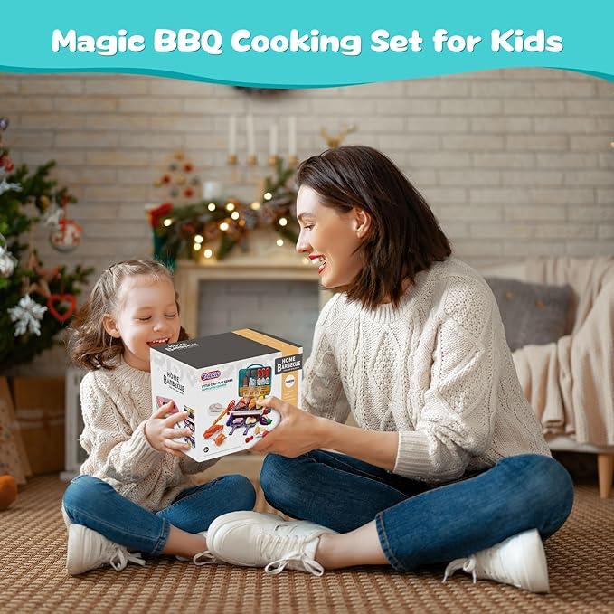 BBQ Grill Toy Set Color Changing Pretented Play,Little Chef Play, Interactive BBQ Toy Set for Kids aged 3 4 5 6 7 8+