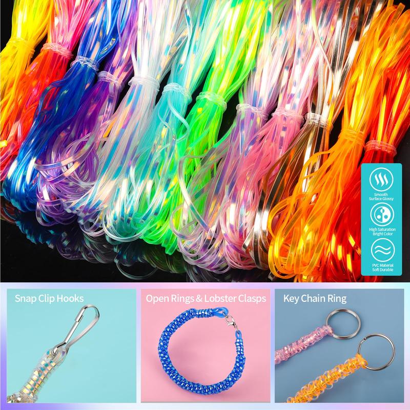 Lanyard String Kit, 12 Laser Colors Plastic String Lacing Cord, Glossy Laser Color, Lanyard String for Crafts, Bracelets and Jewelry Making String Weaving Kit, Plastic String for Bracelets