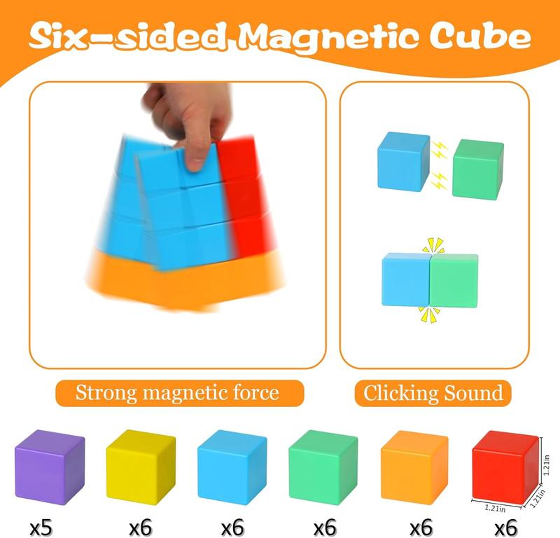 Magnetic Blocks, 35 Pieces of Magnetic Blocks 3 4 5 6 7 8 Year Old Boys and Girls Children's Magnetic Blocks Montessori Toys STEM Preschool Education Blocks