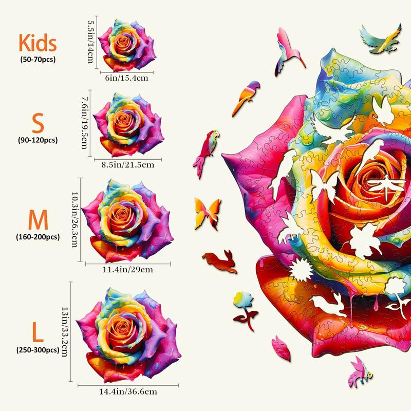 Colorful Rose Wooden Jigsaw Puzzle for Kids and Adults