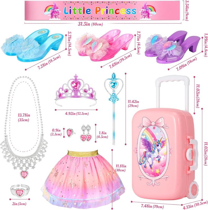 Christmas gift 19 Pcs Princess Dress Up Shoes Gift Set, Girls Role Play Dress Up Toys & Costumes Set, Toddler Pretend Jewelry Boutique Kit Gift for Little Girls Aged 3 4 5 6 Years Old