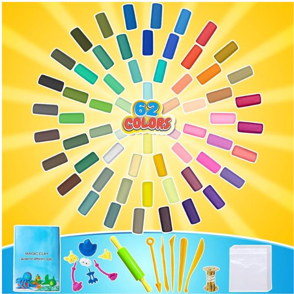 Christmas gift 62 Colors Air Dry Magic Clay Modeling Clay Kit for Kids with Sculpting Tools & Accessories