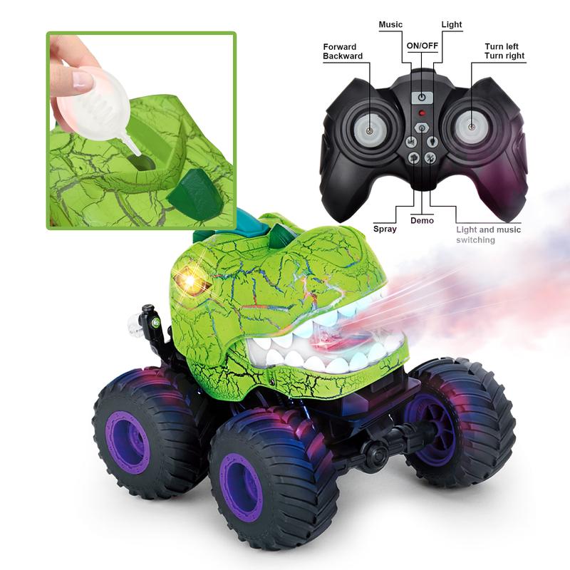 Dinosaur Remote Control Car, RC Monster Truck for Boys Girls with Light, Sound & Spray,for Toddlers Kids 5-12 All Terrain Indoor Outdoor, Christmas Birthday Gifts