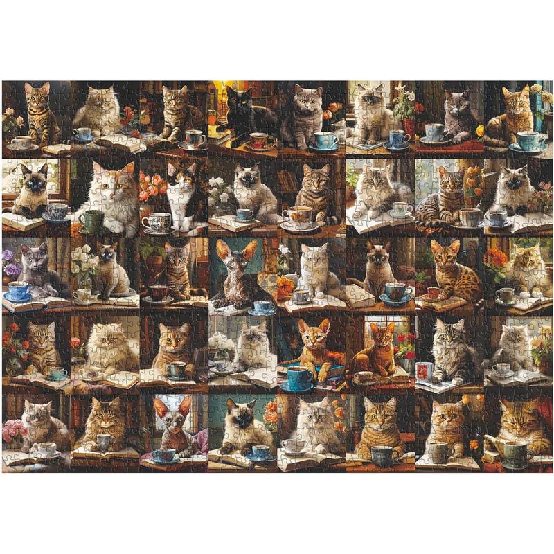 Cat Puzzles for Adults 1000 count and Up, Vintage Cat Animal Puzzle Collects 40 Coffee Book Cats Collage Jigsaw Puzzle, Retro Funny Kitten Puzzle as Cat Wall Decor