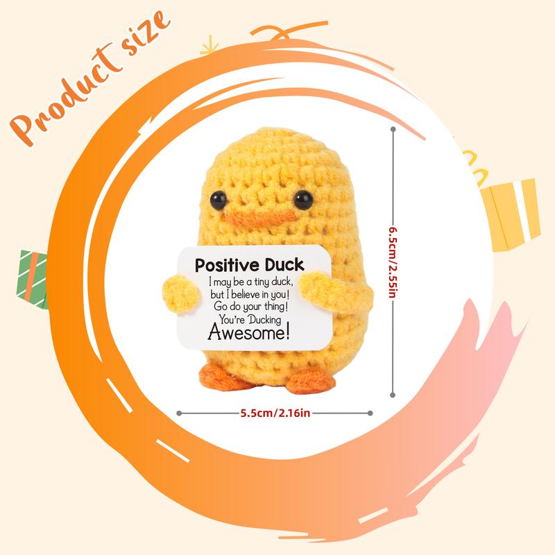 Cute Knitted Duck with Positive Card,  Emotional Support Crochet Doll for Gift, DIY Knitting Supplies for Home Office Decoration Fidget Toy, Keychain, Backpack Pendant, Fall Gift, Thanksgiving, Christmas Gift Set crochet  kit  Inspirational