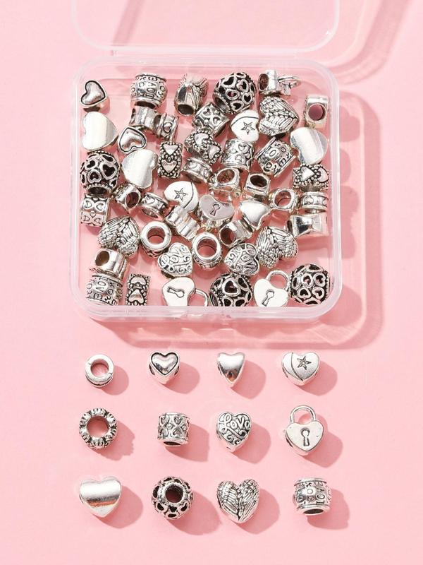 Boho Style Vintage Heart Design Beads, 1 Box 12 Styles Retro Beads for Necklace & Bracelet Charm, Chic Trendy DIY Material for Jewelry Making