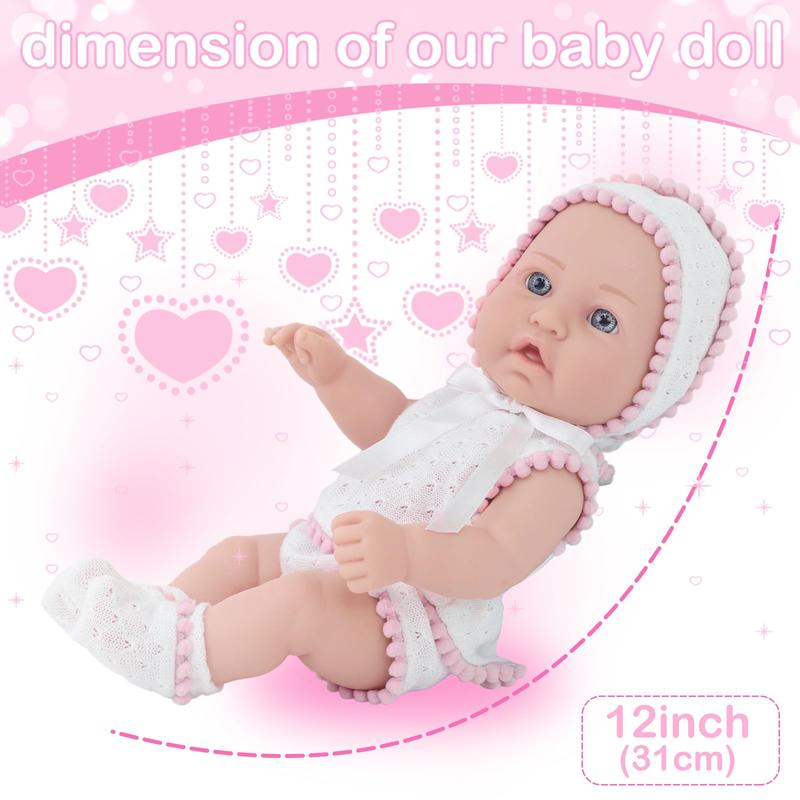 14 Pcs 12 Inch Baby Doll with Washable Doll Clothes and Accessories, Cute Blue Eyes Baby Doll with Stylish Doll Onesie, First Baby Dolls for Toddlers 36 Months and Up