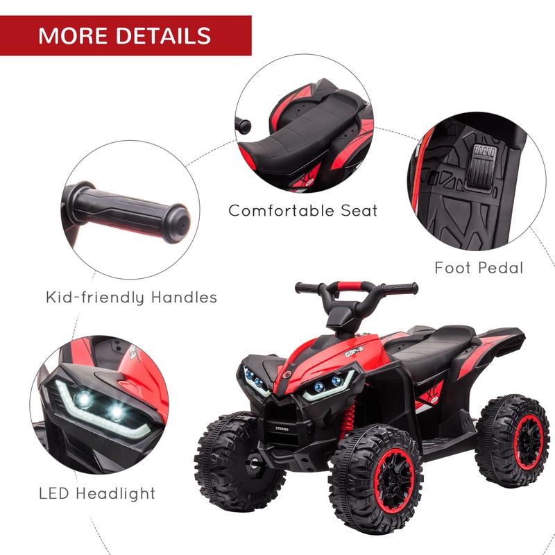 Aosom 12V Kids ATV Quad Car with Forward & Backward Function, Four Wheeler for Kids with Wear-Resistant Wheels, Music, Electric Ride-on ATV for Toddlers Ages 3+ Years Old