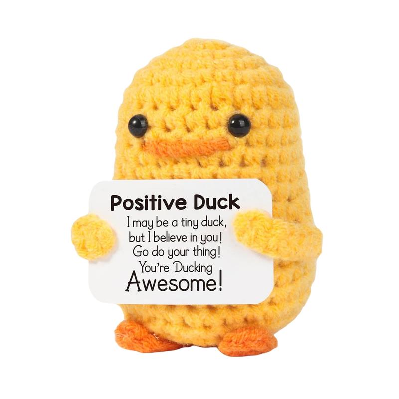 Cute Knitted Duck with Positive Card,  Emotional Support Crochet Doll for Gift, DIY Knitting Supplies for Home Office Decoration Fidget Toy, Keychain, Backpack Pendant, Fall Gift, Thanksgiving, Christmas Gift Set crochet  kit  Inspirational