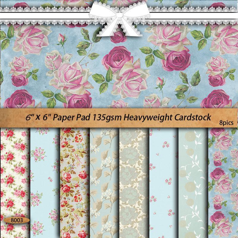 8 Sheets set Flower Pattern Design Cardstock, Square Mixed Pattern Decorative Paper, Exquisite Gifts Wrap for DIY Craft Scrapbooking