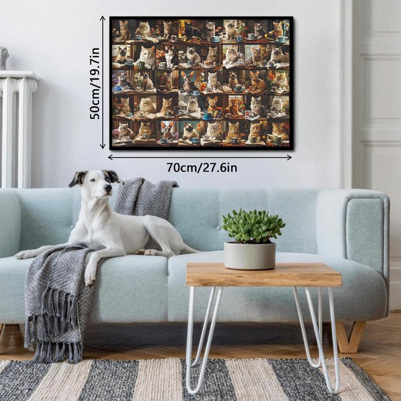 Cat Puzzles for Adults 1000 count and Up, Vintage Cat Animal Puzzle Collects 40 Coffee Book Cats Collage Jigsaw Puzzle, Retro Funny Kitten Puzzle as Cat Wall Decor