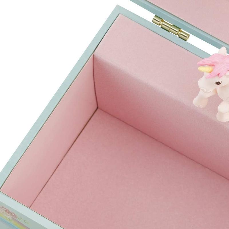 Musical Jewelry Glitter Storage Box and Jewelry Set for Little Girls with Spinning Unicorn and Rainbow - Blue Danube Tune Blue