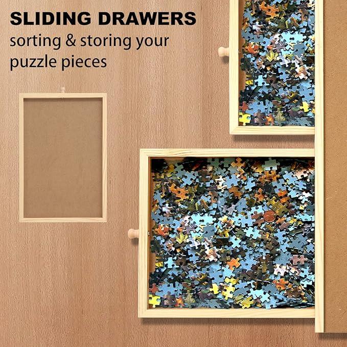 Puzzle Table for Adults, Jigsaw Puzzle Board 800pcs 25 inch x 19 inch Portable Large Puzzle Storage with 4 Removable Storage Sorting Drawers Smooth Plateau Fiberboard Work Surface for Games Puzzles