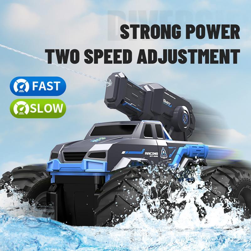 Remote Control Monster Truck, 1 Box Water Spray Car with Remote Control & Accessories, Waterproof Durable 4WD Amphibious Remote Control Car