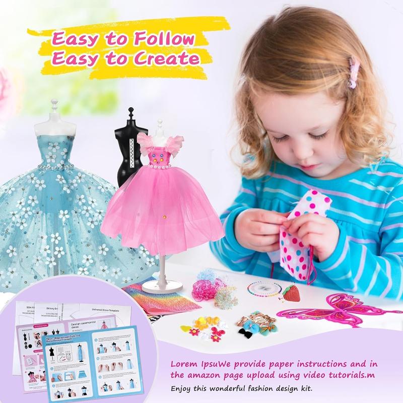 YEETIN Fashion Designer Kits for Girls Ages 6+, 600+Pcs Kids Sewing Kits, Arts & Crafts Set, Doll Clothes Making, Learn to Sew Gifts for Birthday