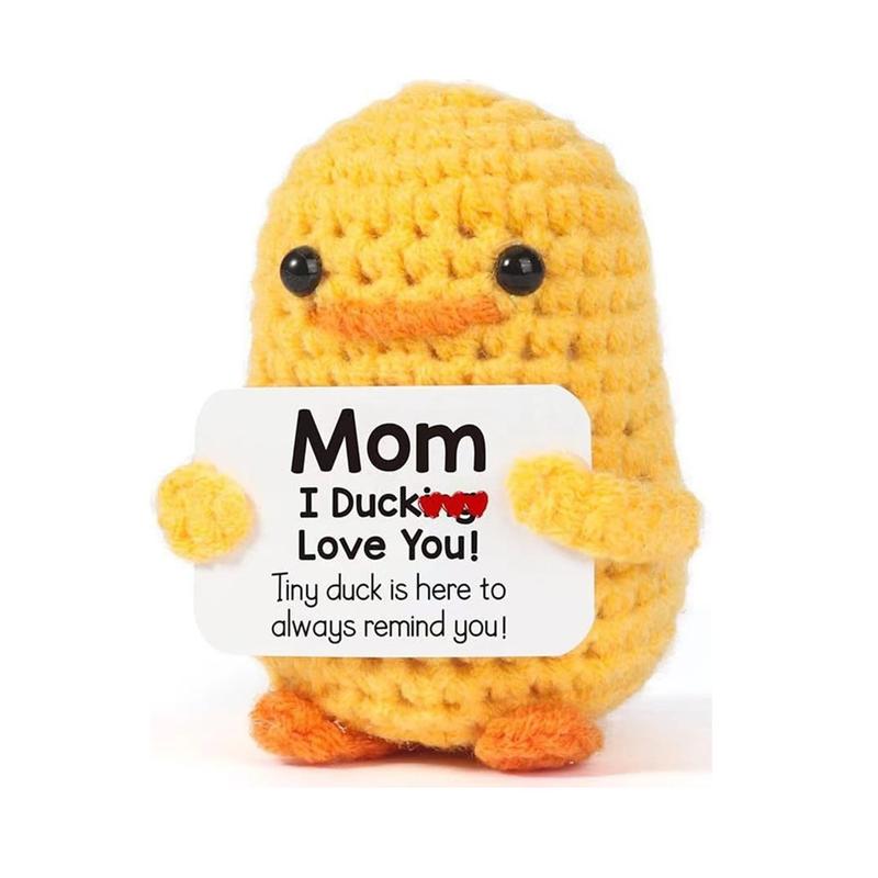 Cute Knitted Duck with Positive Card,  Emotional Support Crochet Doll for Gift, DIY Knitting Supplies for Home Office Decoration Fidget Toy, Keychain, Backpack Pendant, Fall Gift, Thanksgiving, Christmas Gift Set crochet  kit  Inspirational