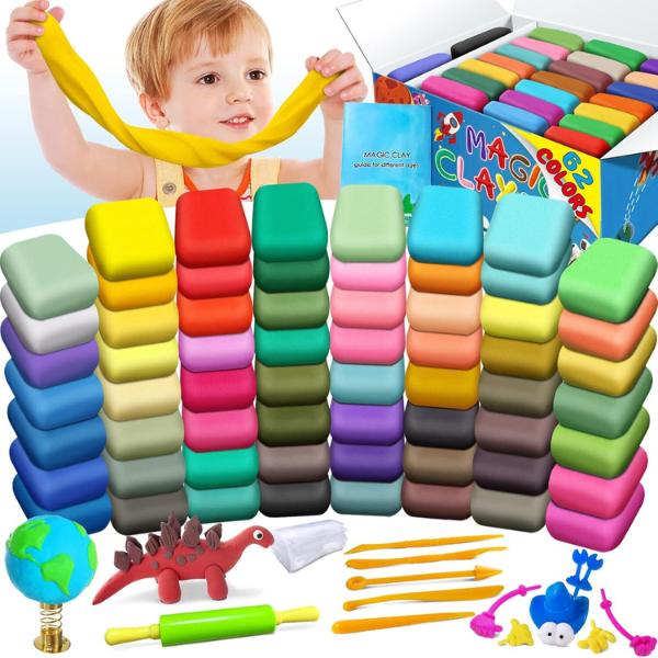 Christmas gift 62 Colors Air Dry Magic Clay Modeling Clay Kit for Kids with Sculpting Tools & Accessories