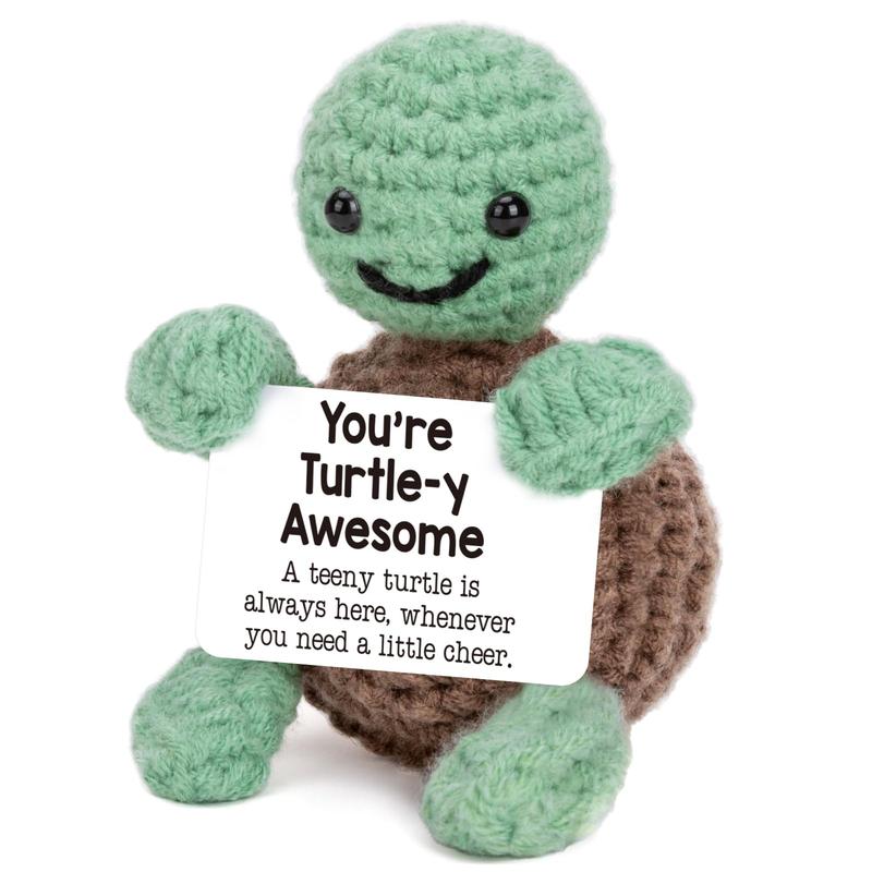 Mini Funny Positive Turtle Gifts, Small Handmade Crochet Animals Cute Stuff, Emotional Motivational Turtle Decor