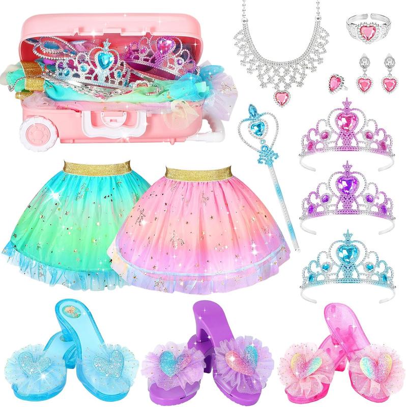 Christmas gift 19 Pcs Princess Dress Up Shoes Gift Set, Girls Role Play Dress Up Toys & Costumes Set, Toddler Pretend Jewelry Boutique Kit Gift for Little Girls Aged 3 4 5 6 Years Old