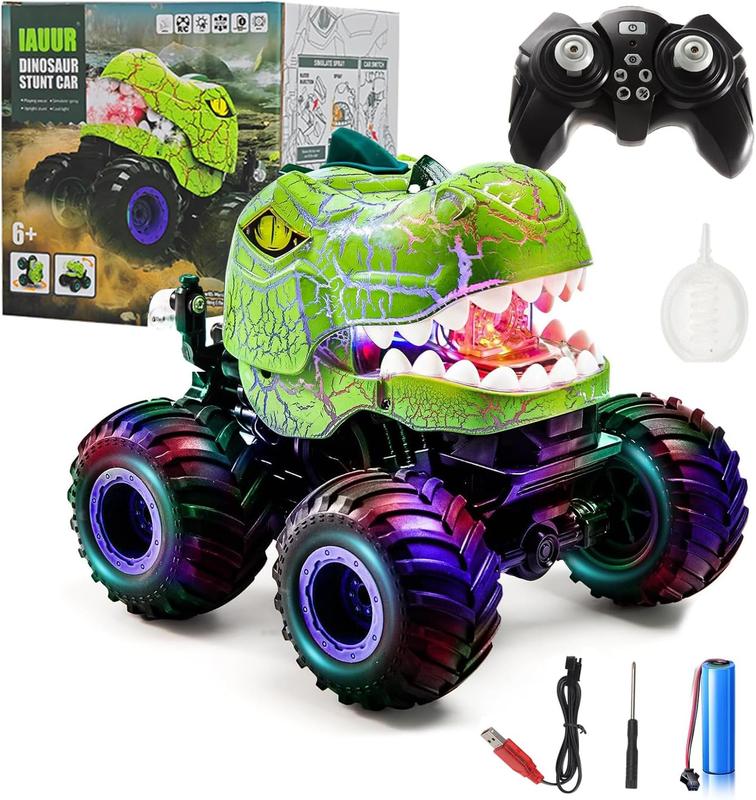 Dinosaur Remote Control Car, RC Monster Truck for Boys Girls with Light, Sound & Spray,for Toddlers Kids 5-12 All Terrain Indoor Outdoor, Christmas Birthday Gifts